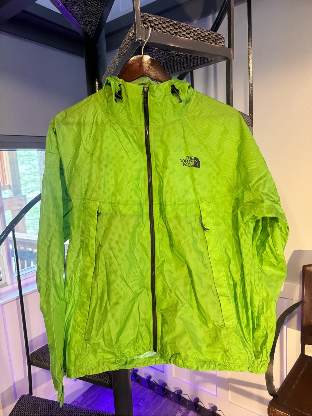 The North Face Men’s Lime Green Lightweight Hooded Rain Jacket - Large
